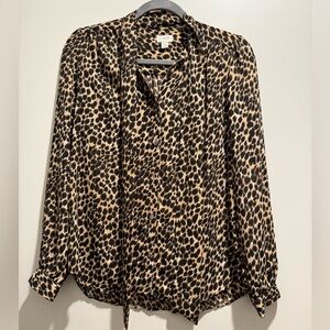 J.Crew Leopard Print Top with Tie Detail